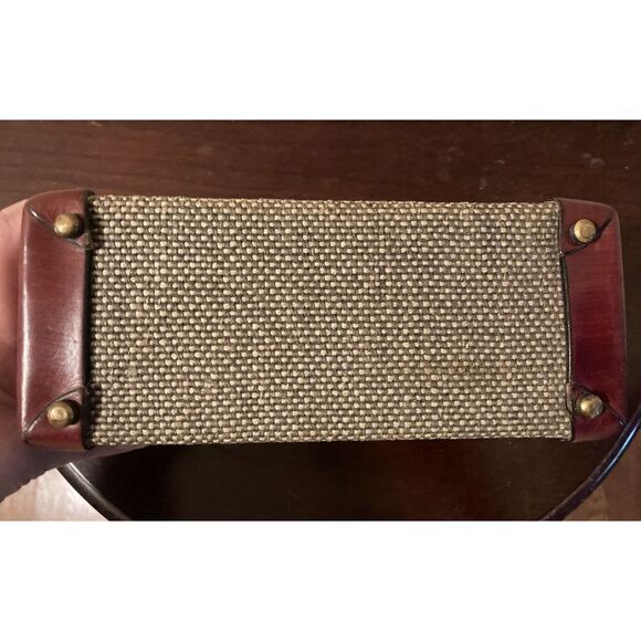 VTG ETIENNE AIGNER Handmade Purse Oxblood Tweed Leather Satchel Top Handle - Picture 8 of 11